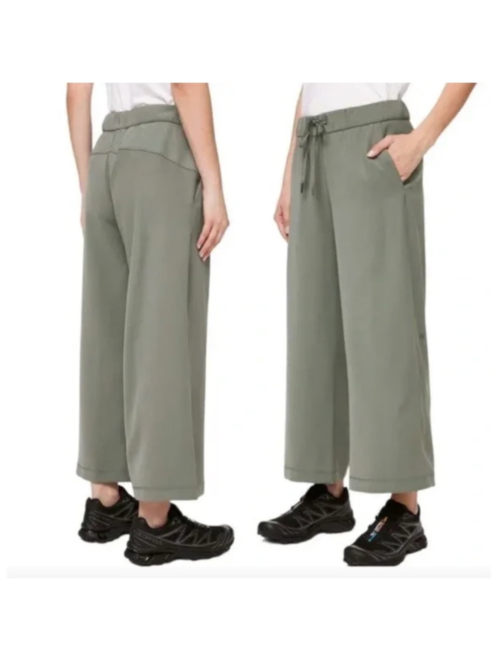 Lululemon On the Fly Wide-Leg 7/8 Pant Woven in Grey Sage size!6